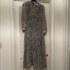 Zara Tan and Brown Midi Dress with Crew Neck